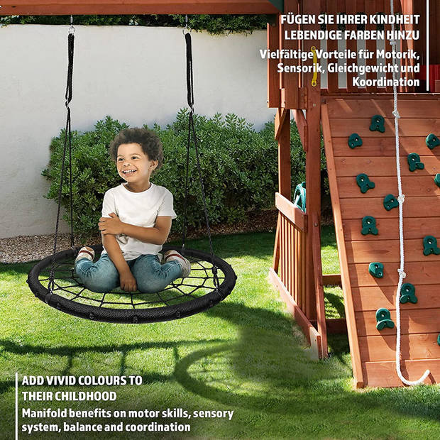 Physionics- Nestschommel, spinnennet, voor kinderen/volwassenen, outdoor/indoor, 120 cm zitvlak, tot 300 kg belastbaa...