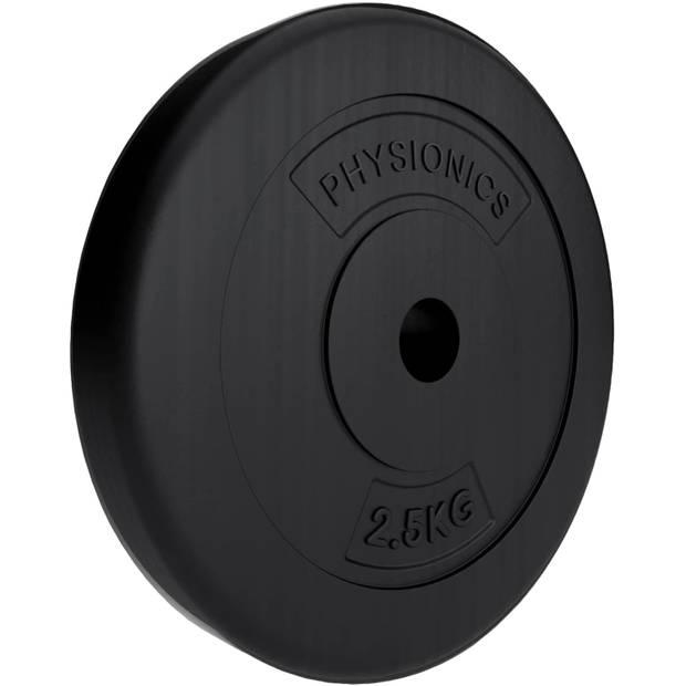 Physionics- Halterschijven, set van 2 stuks, 2 x 2.5 kg, Ø 30 mm, kunststof, zwart, gewichtsschijven set gewichten v...