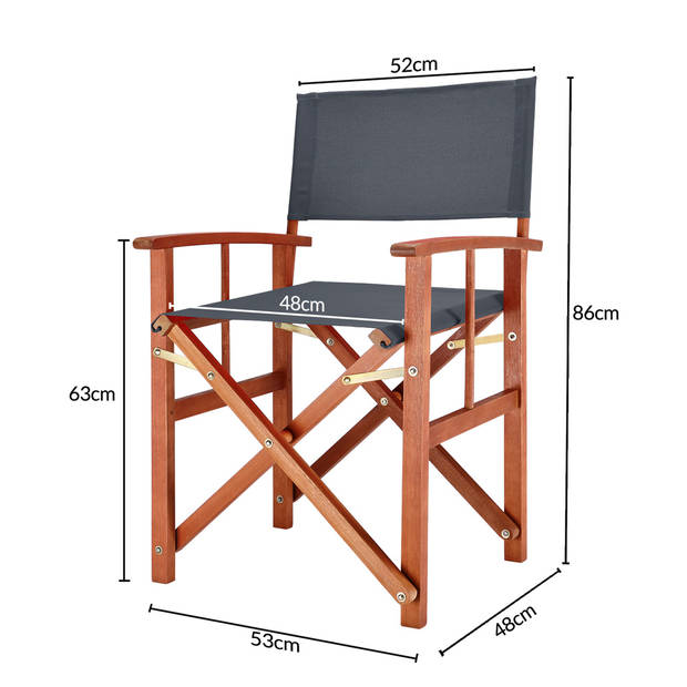 Regisseursstoel, set van 2, klapstoel, vouwstoel, antraciet, duurzaam, eucalyptushout, waterafstotend stof, klapstoel