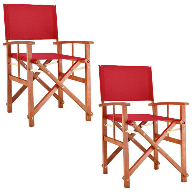 Regisseursstoel, set van 2, klapstoel, vouwstoel, rood, duurzaam, eucalyptushout, waterafstotend stof, klapstoel