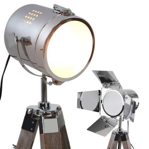 Staande lamp, vloerlamp, filmlamp, lamp op statief, antiek hout