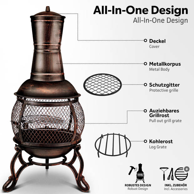 Tillvex- Terrasoven met grill, Brons, 89 cm, Azteekse oven, tuinhaard