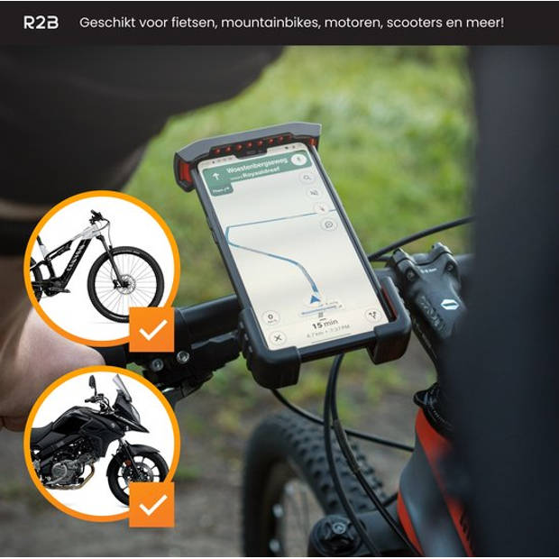 R2B Robuuste Telefoonhouder Fiets - 360 Graden Rotatie - Gsm Houder Fiets - Fietshouder - Ook voor scooter & motor