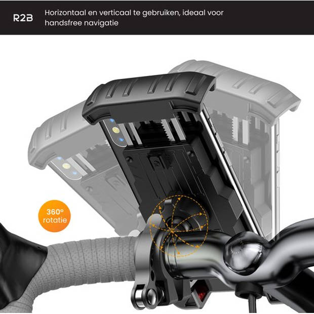 R2B Robuuste Telefoonhouder Fiets - 360 Graden Rotatie - Gsm Houder Fiets - Fietshouder - Ook voor scooter & motor