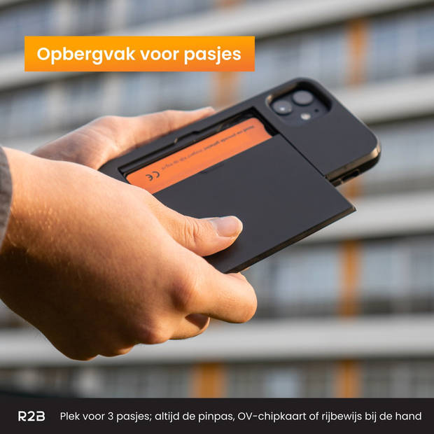 R2B hoesje met pasjeshouder geschikt voor iPhone 14 - Model "Utrecht" - Inclusief screenprotector - Zwart