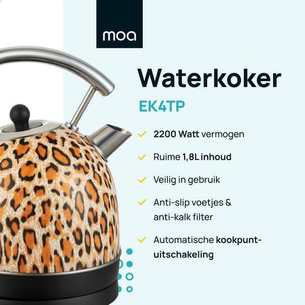MOA Retro Waterkoker Panterprint - Elektrisch - RVS - EK4TPA