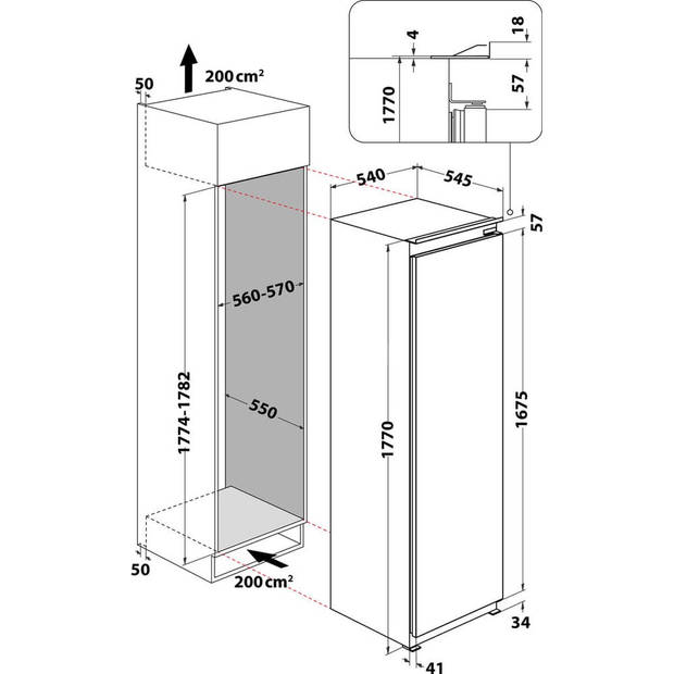 Indesit INSZ 18011 inbouw koelkast 178 cm sleepdeur