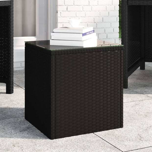 vidaXL Bijzettafel 40x37x40,5 cm poly rattan en gehard glas zwart