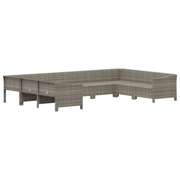 vidaXL 9-delige Loungeset met kussens poly rattan grijs