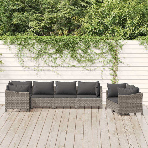 vidaXL 7-delige Loungeset met kussens poly rattan grijs