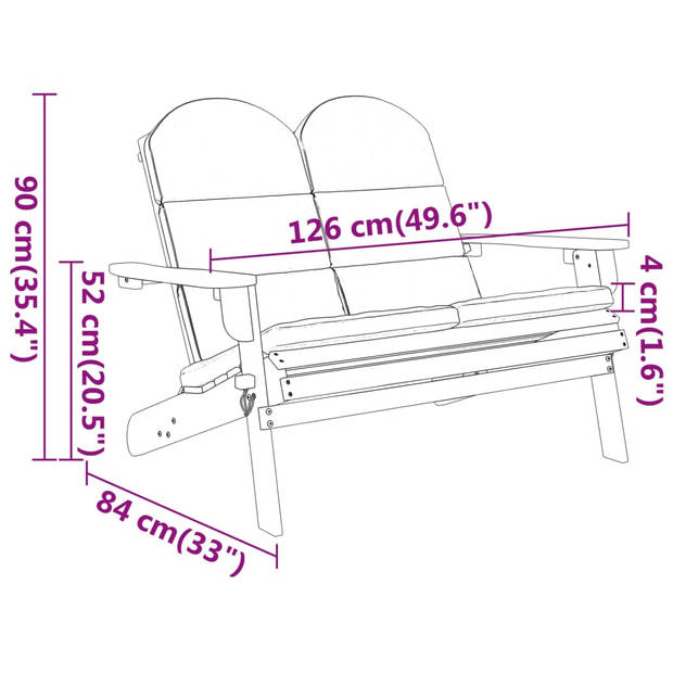 vidaXL Tuinbank Adirondack met kussens 126 cm massief acaciahout