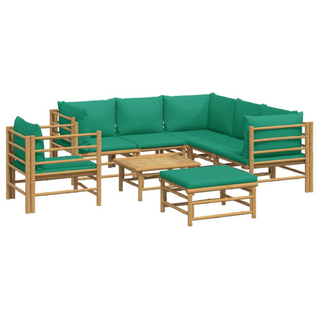 vidaXL 8-delige Loungeset met kussens bamboe groen