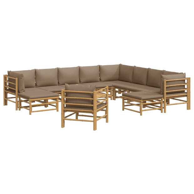 vidaXL 12-delige Loungeset met kussens bamboe taupe