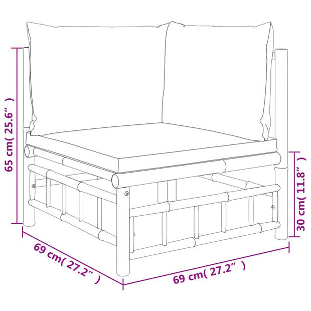 The Living Store Tuinset Bamboe - Modulair Loungebank - Inclusief Kussens - 7 zitkussens - 9 rugkussens