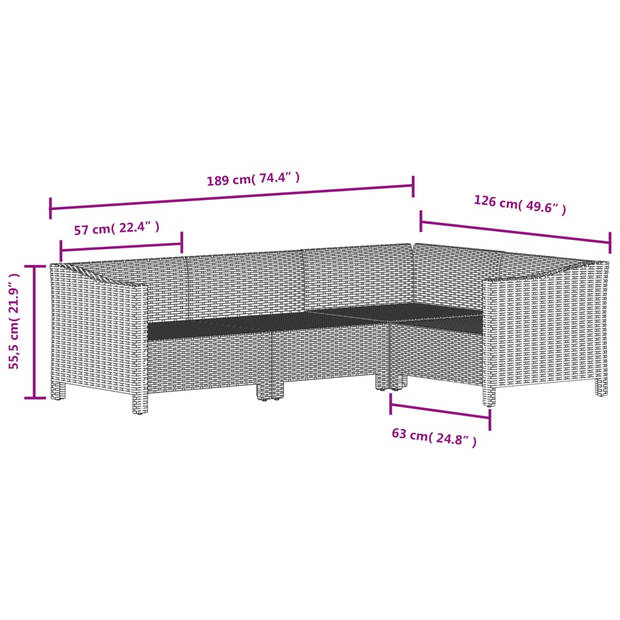 vidaXL 5-delige Loungeset met kussens poly rattan grijs