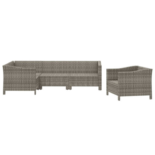 vidaXL 5-delige Loungeset met kussens poly rattan grijs