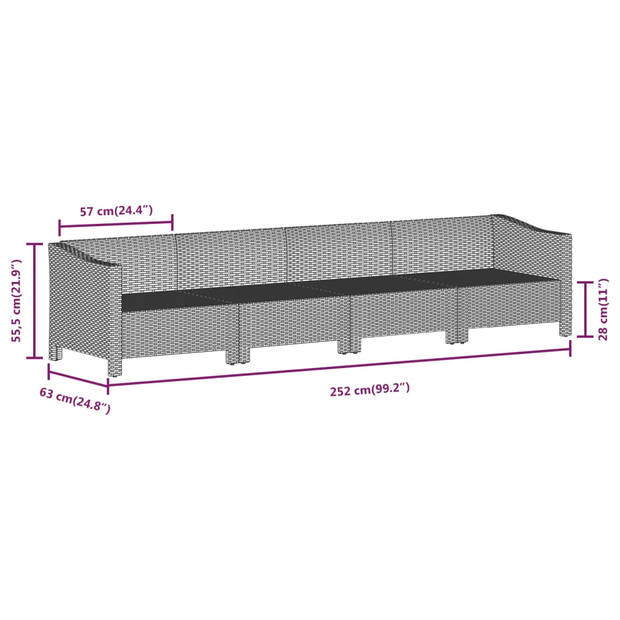 vidaXL 5-delige Loungeset met kussens poly rattan grijs