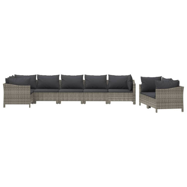 vidaXL 8-delige Loungeset met kussens poly rattan grijs