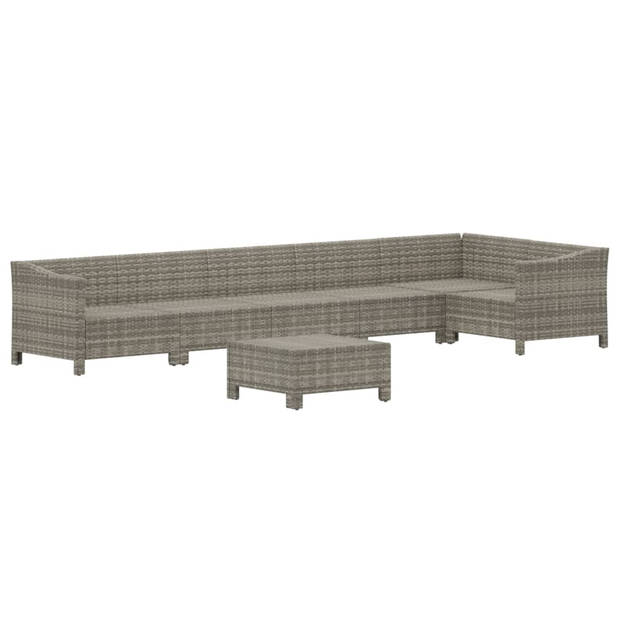 vidaXL 7-delige Loungeset met kussens poly rattan grijs