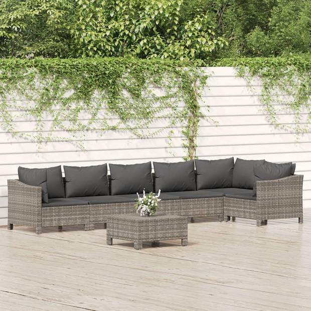 vidaXL 7-delige Loungeset met kussens poly rattan grijs