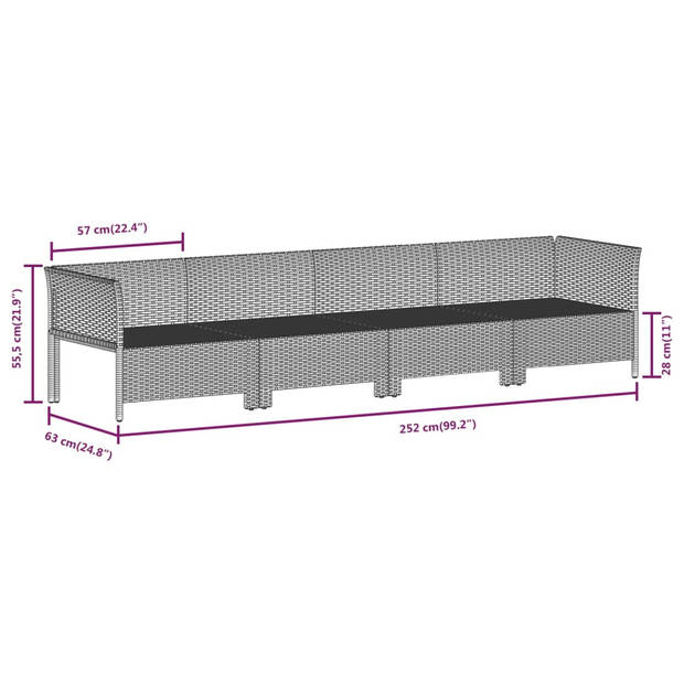 vidaXL 4-delige Loungeset met kussens poly rattan grijs