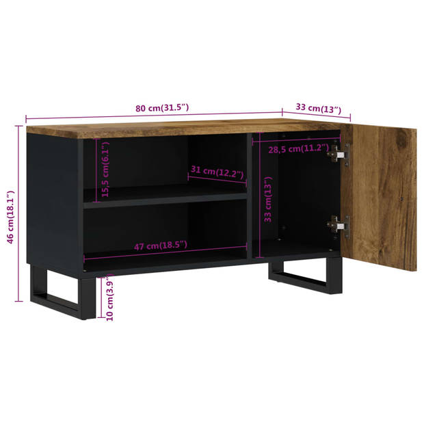 The Living Store Mangohout TV-meubel - Massief - 80 x 33 x 46 cm - Honingbruin