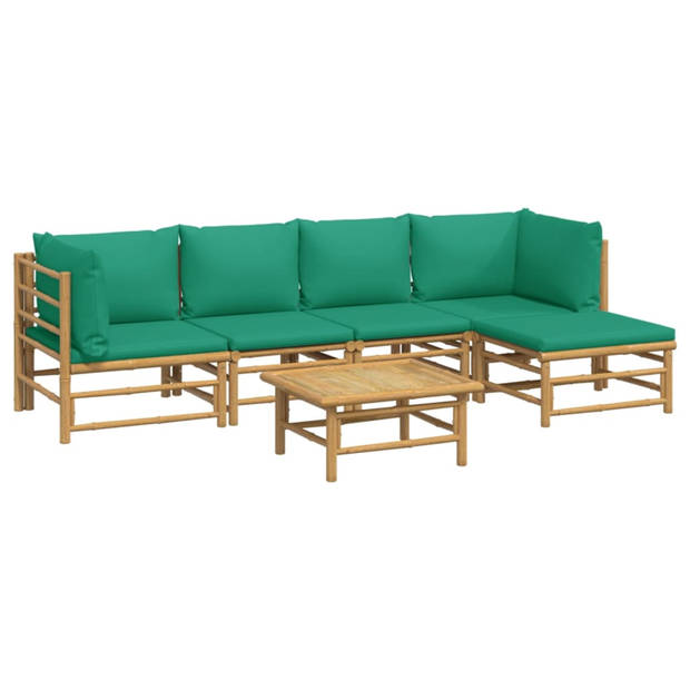 vidaXL 6-delige Loungeset met kussens bamboe groen