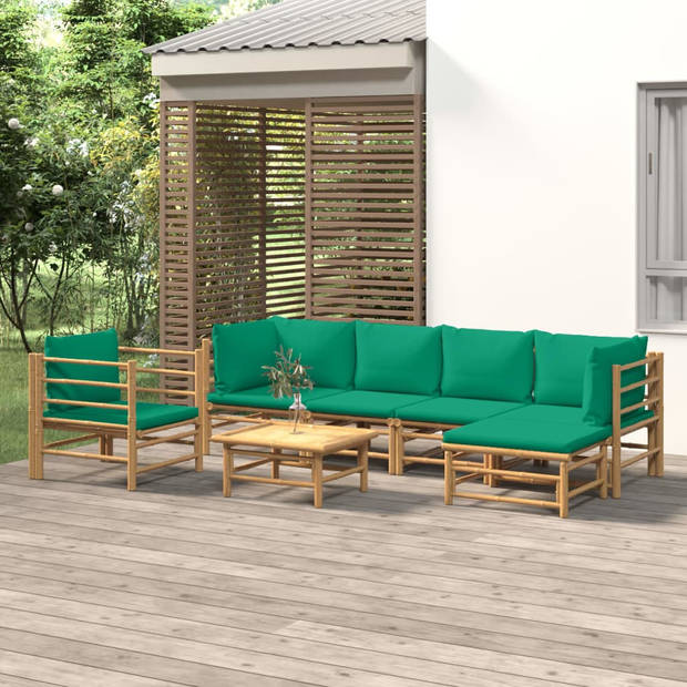 vidaXL 7-delige Loungeset met kussens bamboe groen