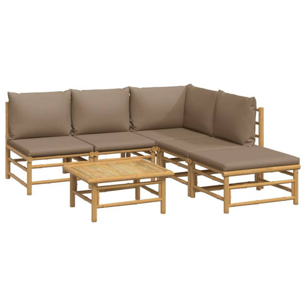 vidaXL 6-delige Loungeset met kussens bamboe taupe