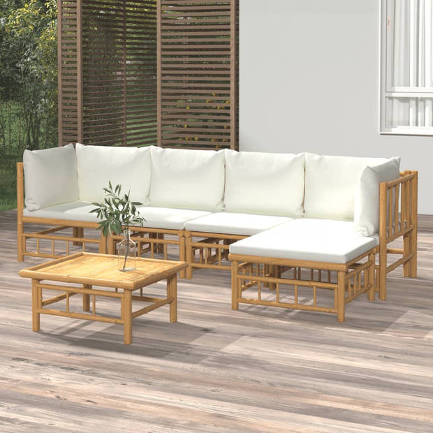 The Living Store Bamboe Loungeset - Modulair - Praktische Tafel - Comfortabele Kussens - Duurzaam Materiaal