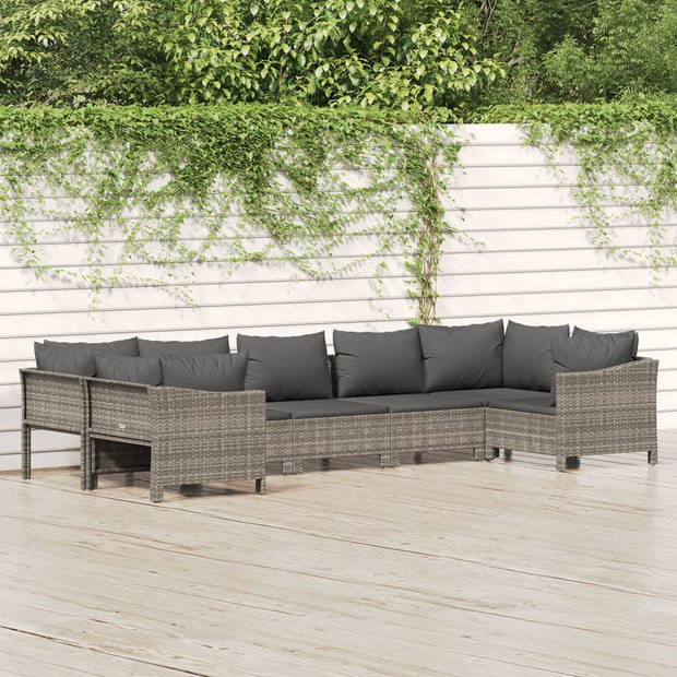 vidaXL 7-delige Loungeset met kussens poly rattan grijs