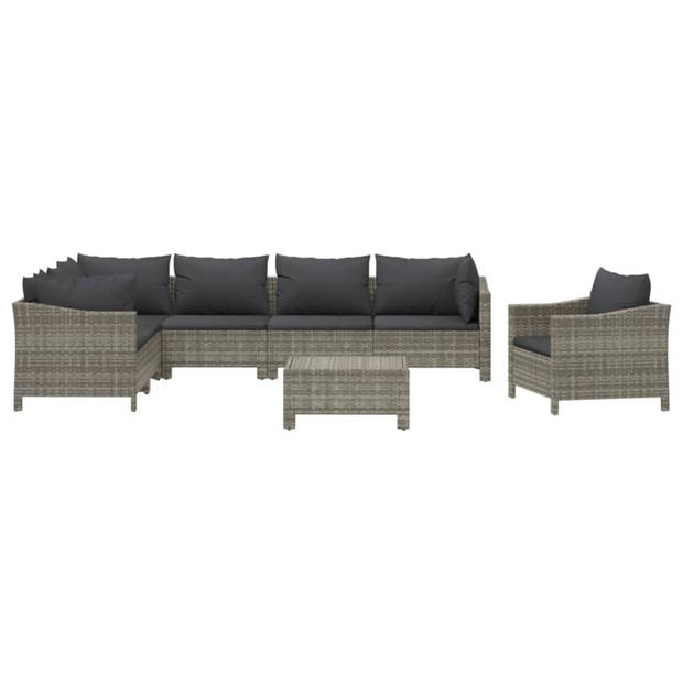 vidaXL 8-delige Loungeset met kussens poly rattan grijs