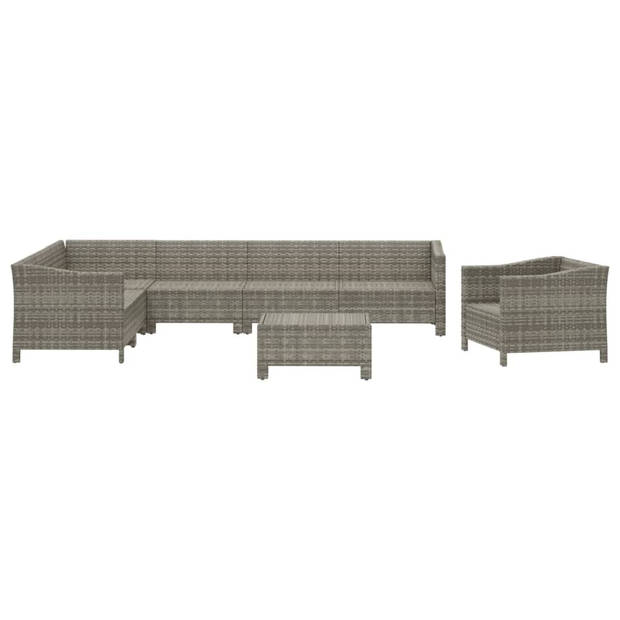 vidaXL 8-delige Loungeset met kussens poly rattan grijs