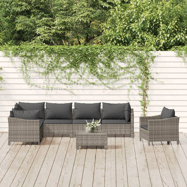 vidaXL 8-delige Loungeset met kussens poly rattan grijs