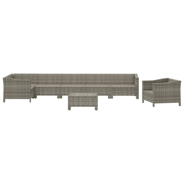 vidaXL 8-delige Loungeset met kussens poly rattan grijs