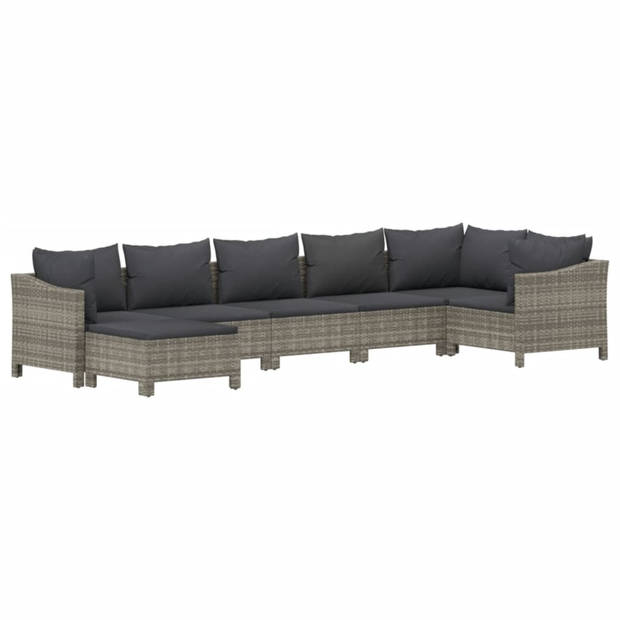 vidaXL 7-delige Loungeset met kussens poly rattan grijs