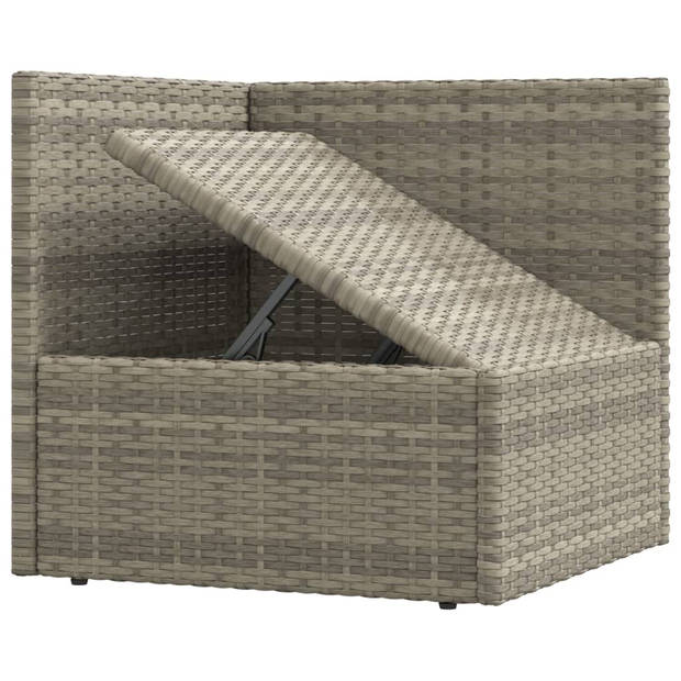 The Living Store Hoekbank Loungeset - Grijs - PE-rattan - Gepoedercoat staal - Modulair ontwerp - Verstelbare zitting