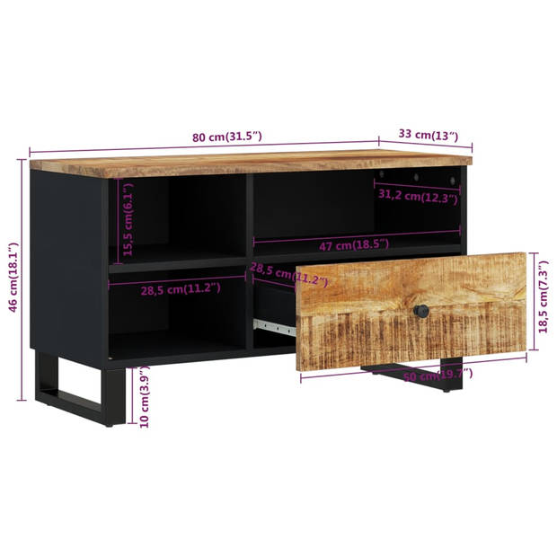 The Living Store TV-meubel Urban - Massief mangohout - 80 x 33 x 46 cm - Opbergruimte - Stabiele poten