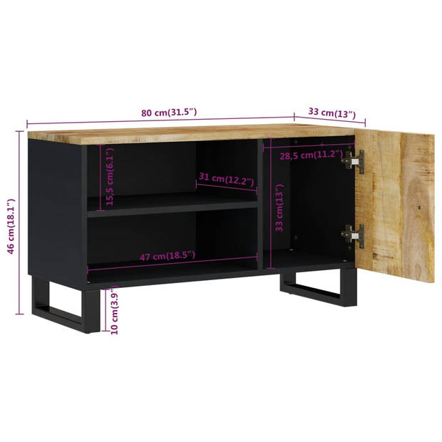vidaXL Tv-meubel 80x33x46 cm massief mangohout en bewerkt hout