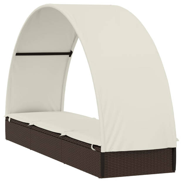 vidaXL Ligbed met rond dak 211x57x140 cm poly rattan bruin