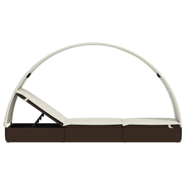 vidaXL Ligbed met rond dak 211x57x140 cm poly rattan bruin