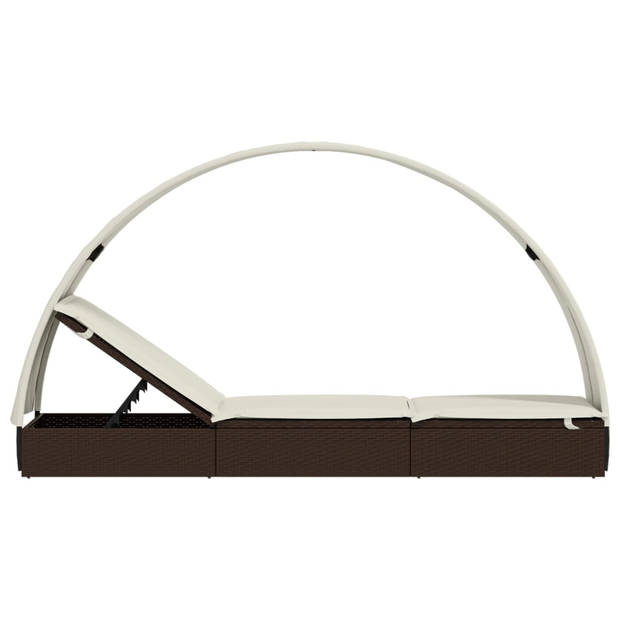 The Living Store Ligbed Rond Dak - Bruin - PE-rattan - 211 x 57 x 140 cm - Verstelbare zitting - Met kussen