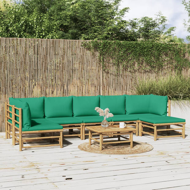 vidaXL 8-delige Loungeset met kussens bamboe groen