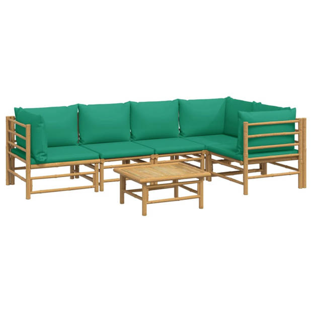 vidaXL 6-delige Loungeset met kussens bamboe groen