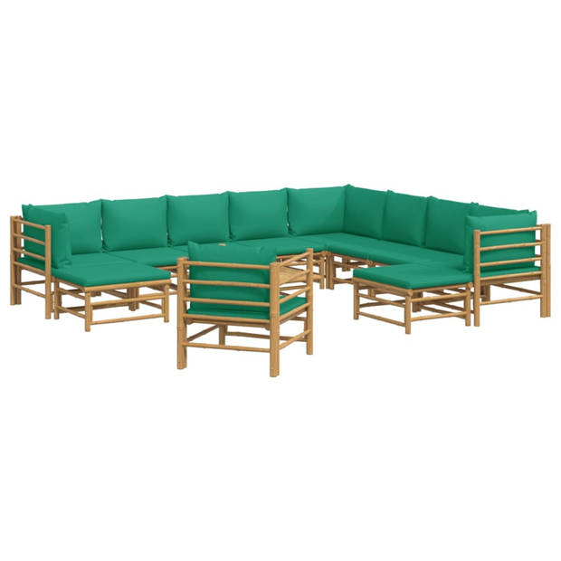 vidaXL 12-delige Loungeset met kussens bamboe groen