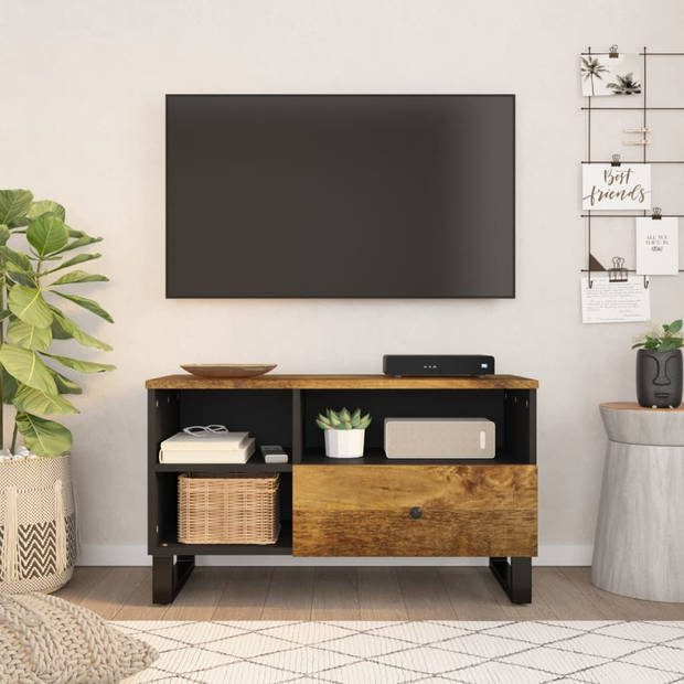 The Living Store TV-meubel - Massief mangohout - 80 x 33 x 46 cm - Stabiele poten - Uitstalfunctie