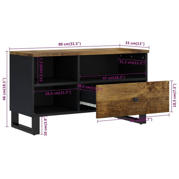 vidaXL Tv-meubel 80x33x46 cm massief mangohout en bewerkt hout