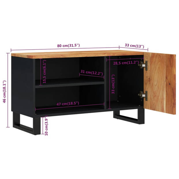 The Living Store TV-meubel Acaciahout - 80 x 33 x 46 cm - Opbergruimte - Stabiele poten