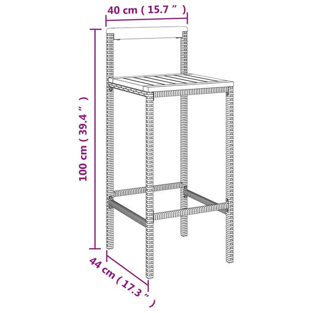 vidaXL Barkrukken 4 st poly rattan en massief acaciahout grijs