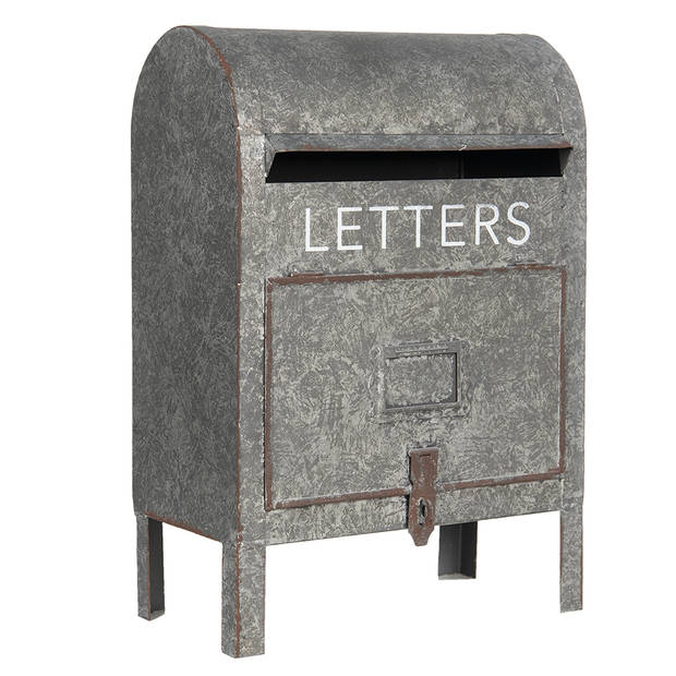 HAES DECO - Brievenbus vintage grijs metaal met tekst "LETTERS", formaat 28x16x40 cm